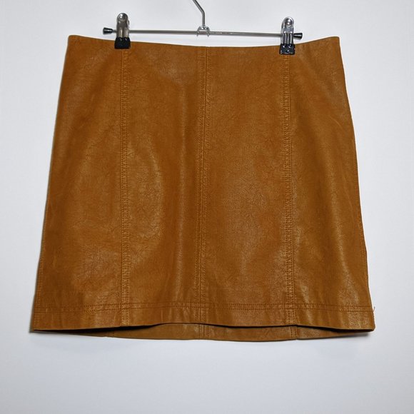 Free People Tan Faux Leather Mini Skirt Size L